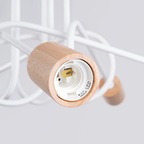 Żyrandol drewniany Ember 5xE27 biały/naturalne drewno