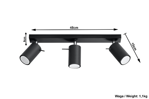 Lampa sufitowa reflektory RING 3xGU10 Czarna