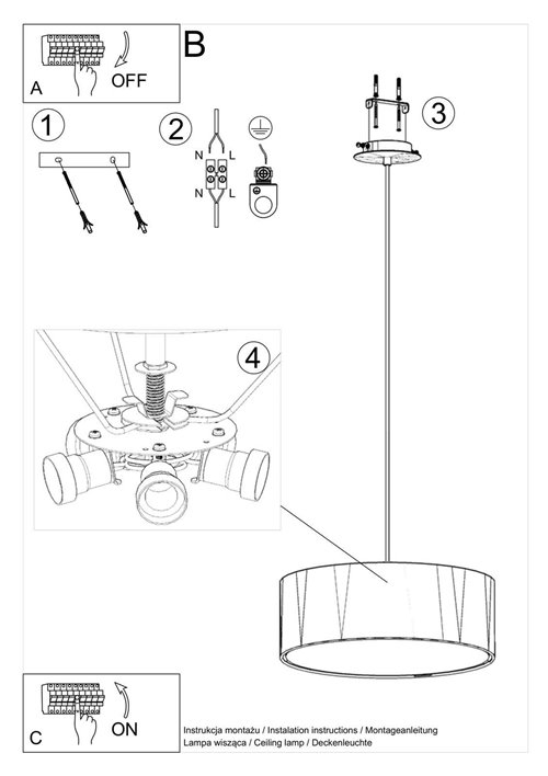 Żyrandol wiszący okrągły ROLLO 45 cm 3xE27