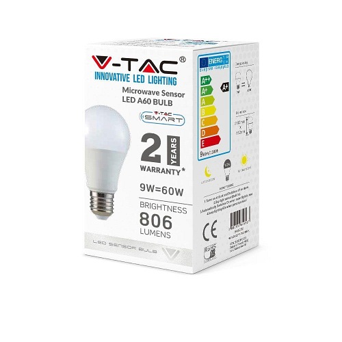 Żarówka LED V-TAC 9W E27 A60 Czujnik MV VT-2219 4000K 806lm