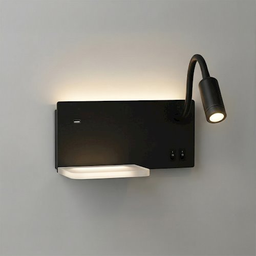 Lampa nocna z półką 14cm i reflektorem LED 4W czarna