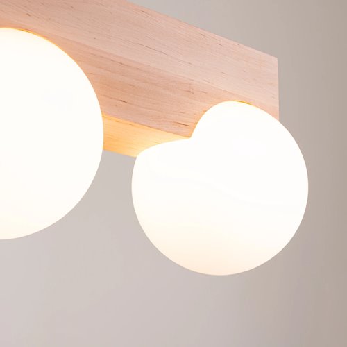 Lampa drewniana z mleczną kulą Bulbo 2xG9 naturalne drewno