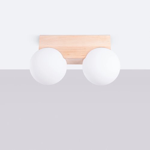 Lampa drewniana z mleczną kulą Bulbo 2xG9 naturalne drewno