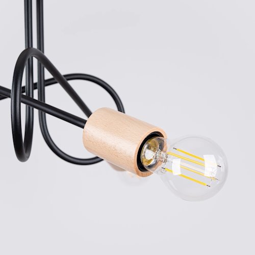 Żyrandol drewniany Ember 3xE27 czarny/naturalne drewno