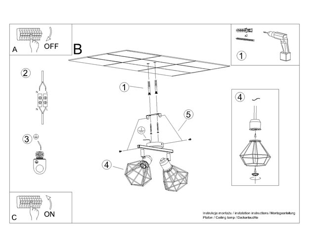 Lampa sufitowa listwa ARTEMIS 2xE14 biała