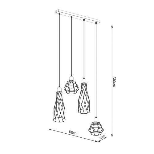 Lampa wisząca designerska SUBA 4xE27 czarna