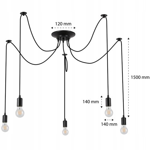 Żyrandol wiszące żarówki 5xE27 Nova czarny