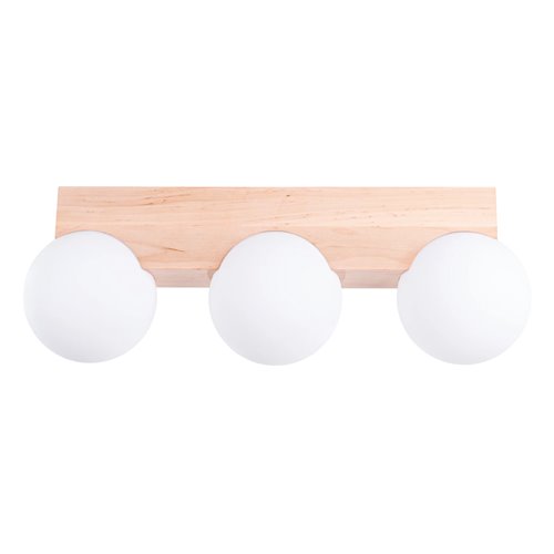Lampa drewniana z mleczną kulą 3xG9 naturalne drewno