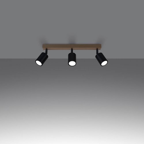 Listwa sufitowa drewniana VERDO - 3 reflektory GU10 czarne