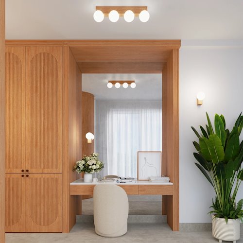 Lampa drewniana z mleczną kulą 3xG9 naturalne drewno