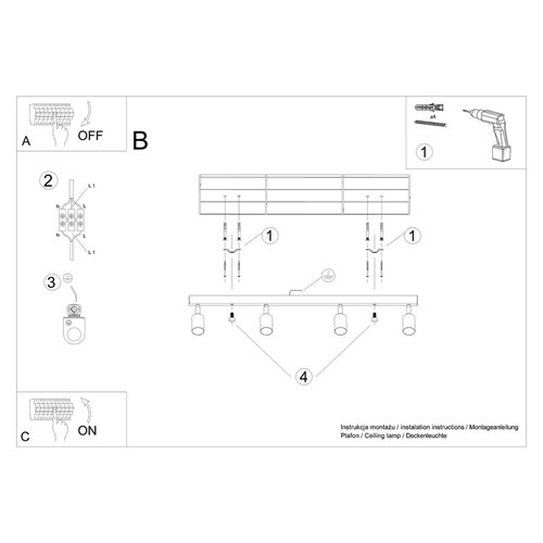 Listwa sufitowa drewniana VERDO - 4 reflektory GU10 czarne