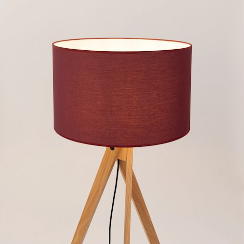 Lampa podłogowa drewniana Natt 1xE27 z burgundowym abażurem