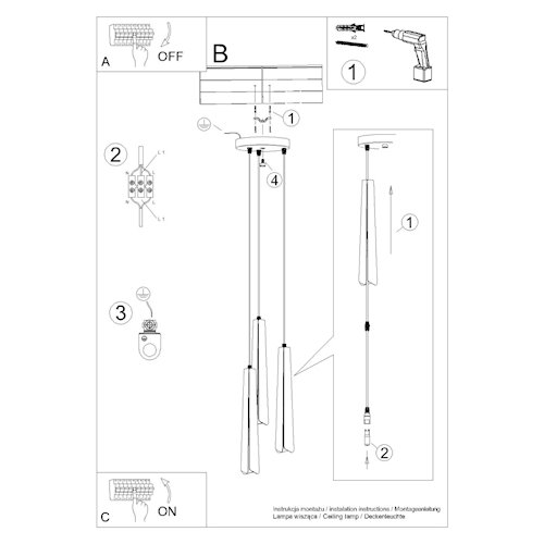 Lampa wisząca potrójna Prysm okrągła 3xG9 biała