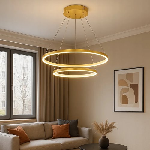 Lampa wisząca okręgi Lion 40cm 60cm 64W złota