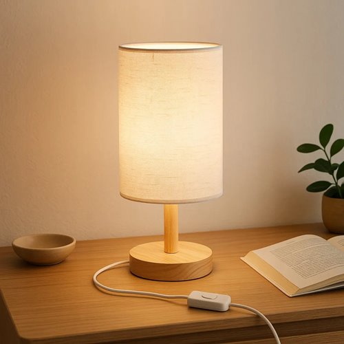 Lampa nocna Zelda E27 drewno i mleczny klosz