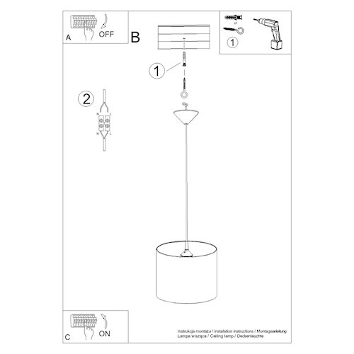 Lampa wisząca dziecięca Football B 30 1xE27 biało-czarna
