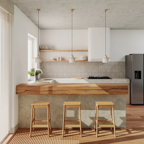 Lampa wisząca betonowa Mab 1xE27 szara/naturalne drewno