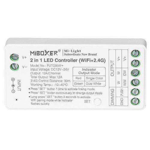 Mi-Light FUT035W+ Tuya SMART sterownik LED 2w1 Mono/CCT 12V-24V 12A