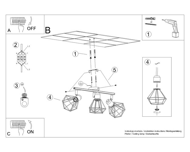 Lampa sufitowa listwa ARTEMIS 3xE14 biała