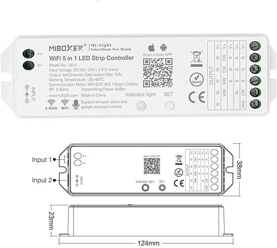 Mi-Light WL5 sterownik LED Wi-Fi 5w1 12V-24V 15A