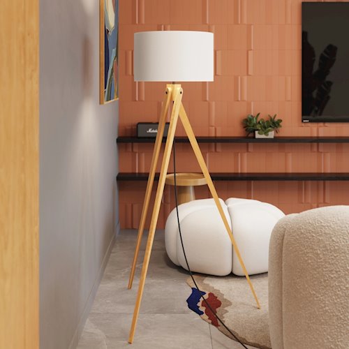 Lampa podłogowa drewniana Natt 1xE27 z białym abażurem