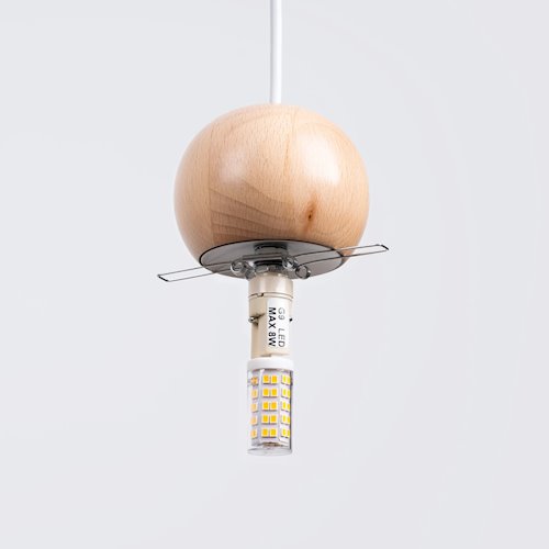 Lampa wisząca drewniana kula Pekka 1xG9 biała/naturalne drewno