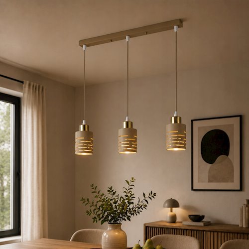 Lampa wisząca Timber 3xE27 listwa beż-złoto