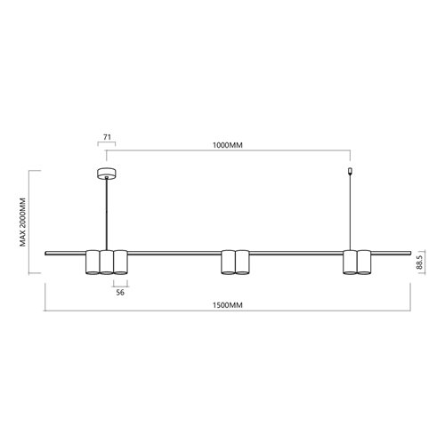 Lampa wisząca listwa ze spotami Genesis 7xGU10 czarna