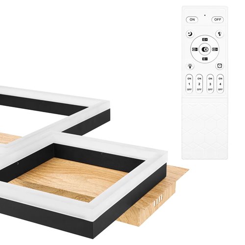 Lampa sufitowa LED kwadraty 70W z pilotem - drewniana podstawa