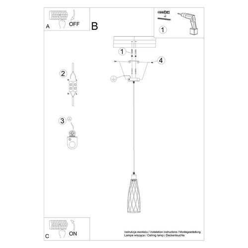 Lampa wisząca pojedyncza SUBA 1xE27 czarna