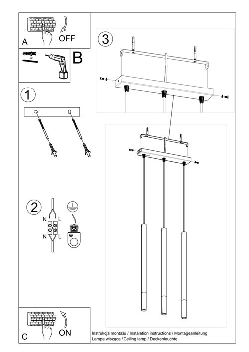 Lampa wisząca listwa 3xTuba G9 MOZAICA 3L czarny/miedź