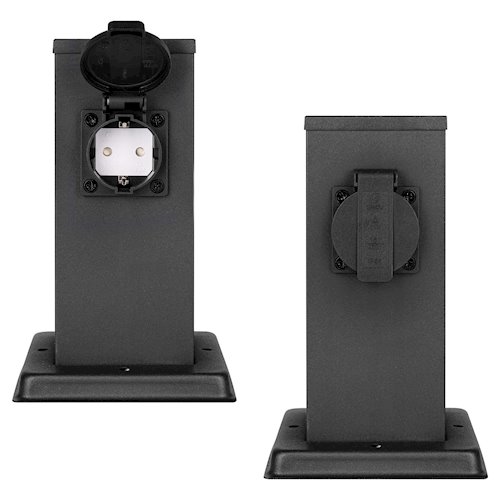Słupek ogrodowy elektryczny PVC 2x Gniazdo 230V 20cm czarny