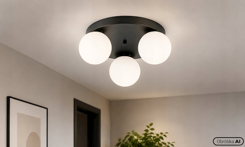 Lampa sufitowa okrągła mleczne kule Bali 3xE27 czarna
