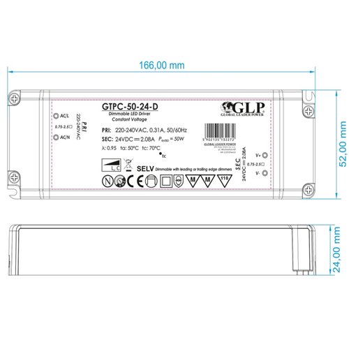 Zasilacz LED ściemnialny 12V 50W SLIM GTPC