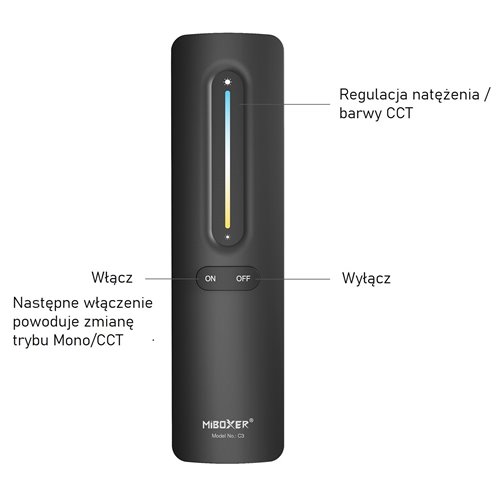 Pilot Mi-Light C3 Mono-CCT biały z uchwytem