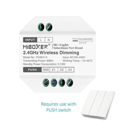 Moduł dopuszkowy LED 230V Mi-Light PUSH1-3 Mono - 3 strefy