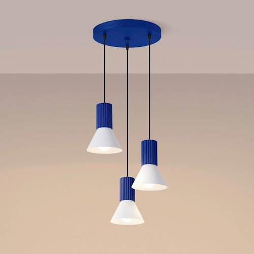 Lampa wisząca potrójna Estria 3xE14 biało-ultramarynowa