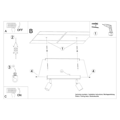 Listwa sufitowa drewniana VERDO - 3 reflektory GU10 czarne