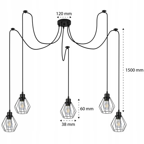 Lampa wisząca 5xE27 Otis druciana czarna