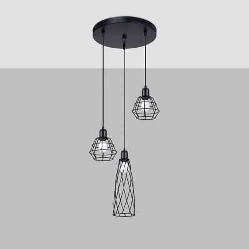 Lampa wisząca designerska SUBA 3xE27 czarna