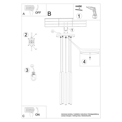 Lampa wisząca tuby PASTELO 5xG9 czarna - okrągła podsufitka