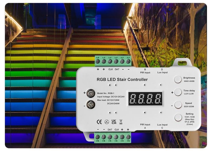 Sterownik schodowy LED RGB Smart z czujnikami ruchu i zmierzchu