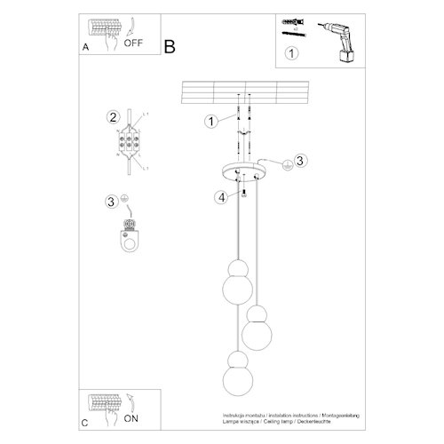 Lampa wiszące kule Pekka okrągła 3xG9 biała/naturalne drewno