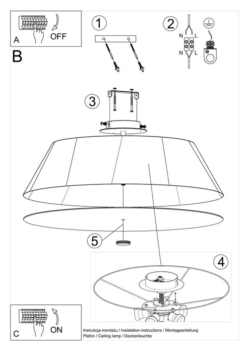 Lampa sufitowa okrągła VEGA 70 cm 5xE27 biała