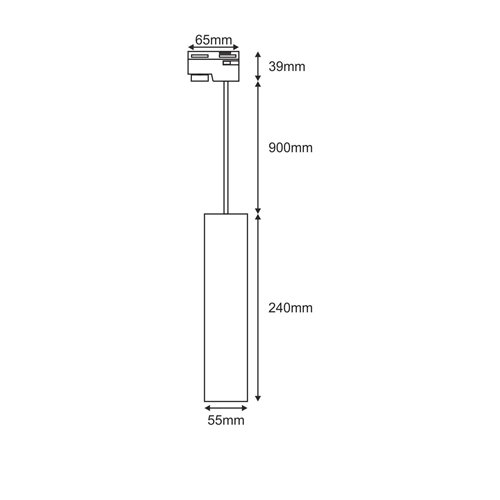 Lampa szynowa zwis 1-fazowa tuba 24cm czarna