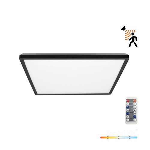 Plafon LED IP54 czarny kwadratowy Slim 18W CCT z czujnikiem