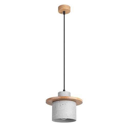 Lampa wisząca betonowa Mab 1xE27 szara/naturalne drewno