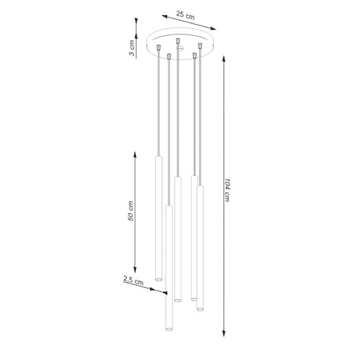 Lampa wisząca 5-punktowa Pastelo 5xG9 okrągła ochra czerwona
