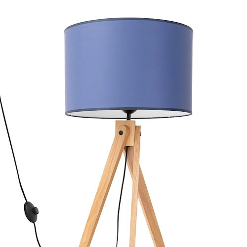 Lampa podłogowa drewniana Natt 1xE27 z granatowym abażurem