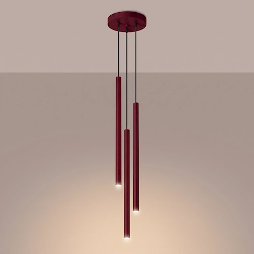Lampa wisząca potrójna tuba  Pastelo 3P 3xG9 okrągła burgundowa